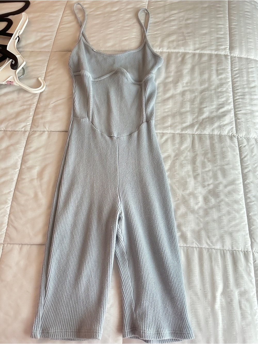 Ribbed Spaghetti-Strap Jumpsuit - Light Gray